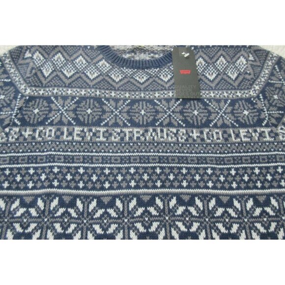Levi's Men's Cotton Blend Holiday Blue Logo Crew Neck Sweater Size Medium NWT - Picture 3 of 5